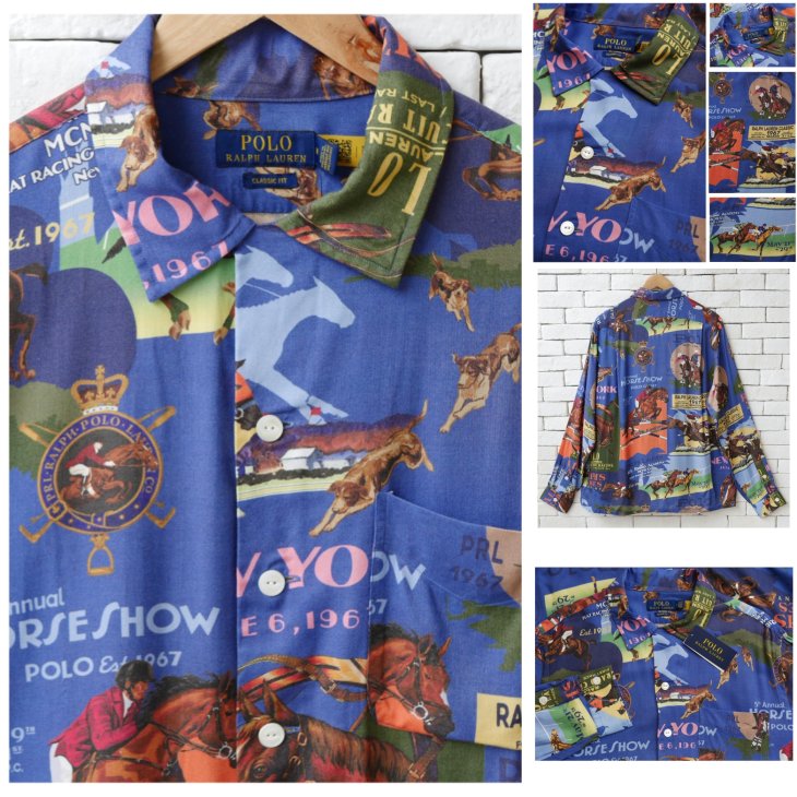 POLO RALPH LAUREN CLASSIC FIT EQUESTRIAN PRINT CAMP SHIRT