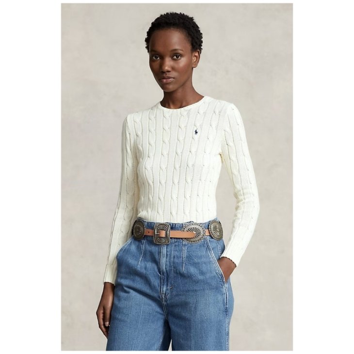 POLO RALPH LAUREN WOMEN CABLE-KNIT COTTON CREWNECK SWEATER
