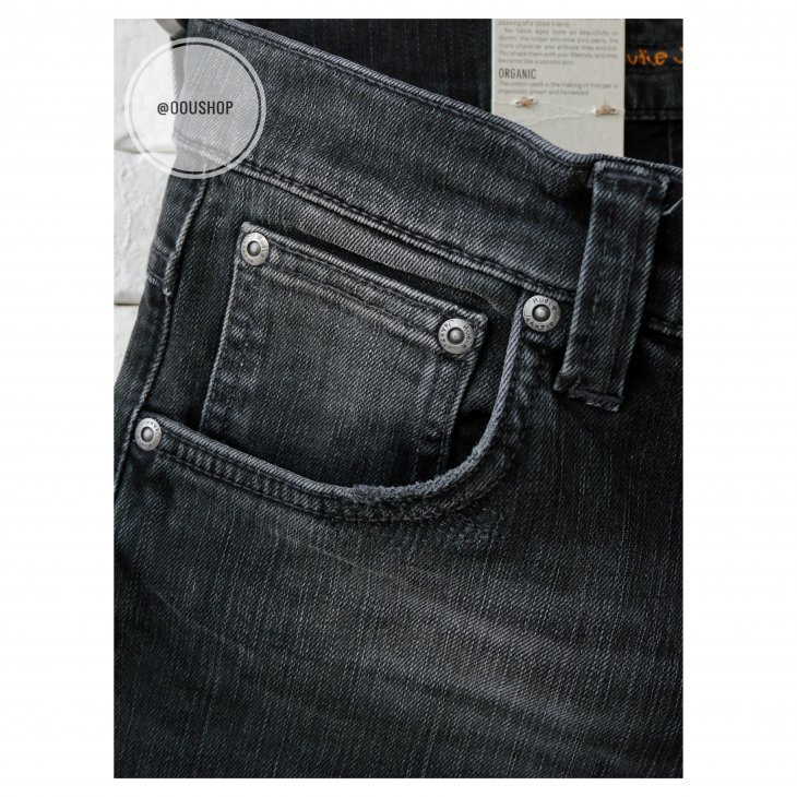 NUDIE JEANS GRIM TIM HENRY REPLICA BLACK SLIM FIT JEANS