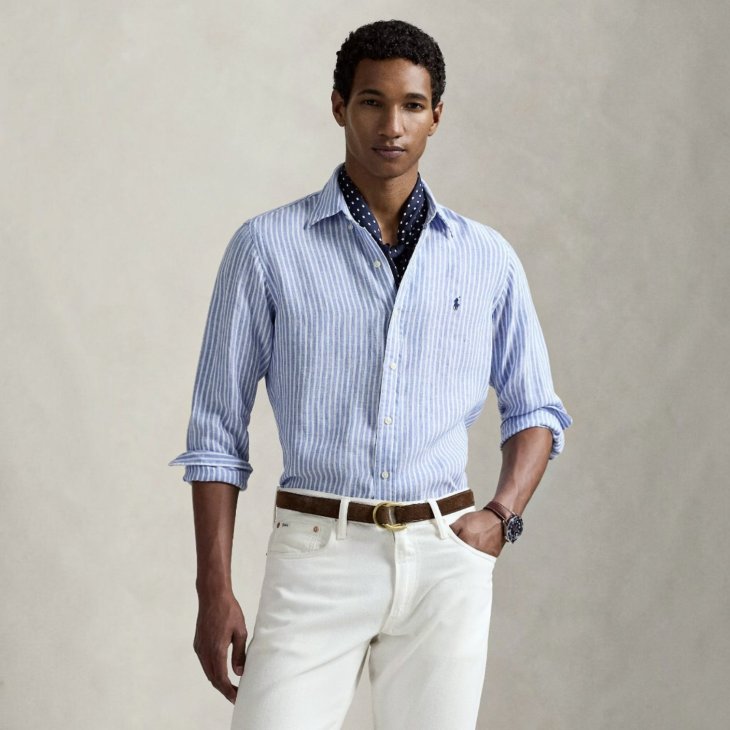 POLO RALPH LAUREN CUSTOM FIT STRIPED LINEN SHIRT