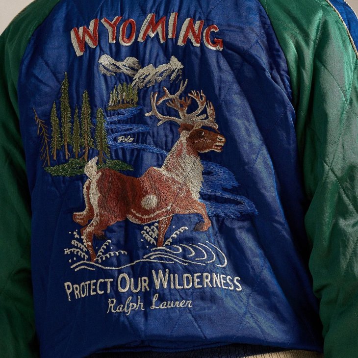 POLO RALPH LAUREN EMBROIDERED SATIN FLIGHT JACKET