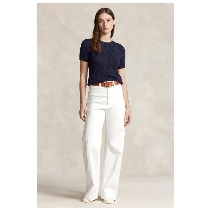 ️POLO RALPH LAUREN WOMEN CABLE-KNIT COTTON SHORT-SLEEVE SWEATER