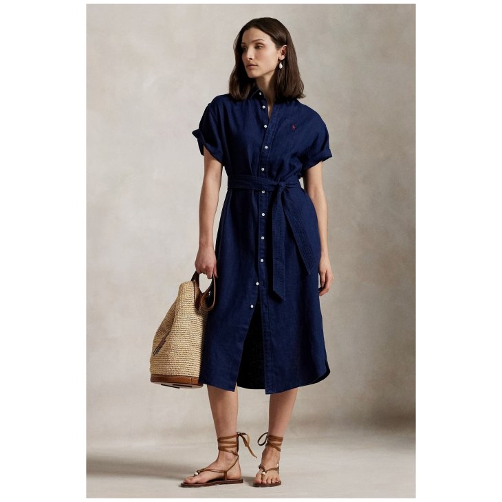 POLO RALPH LAUREN LINEN SHORT SLEEVE SHIRTDRESS