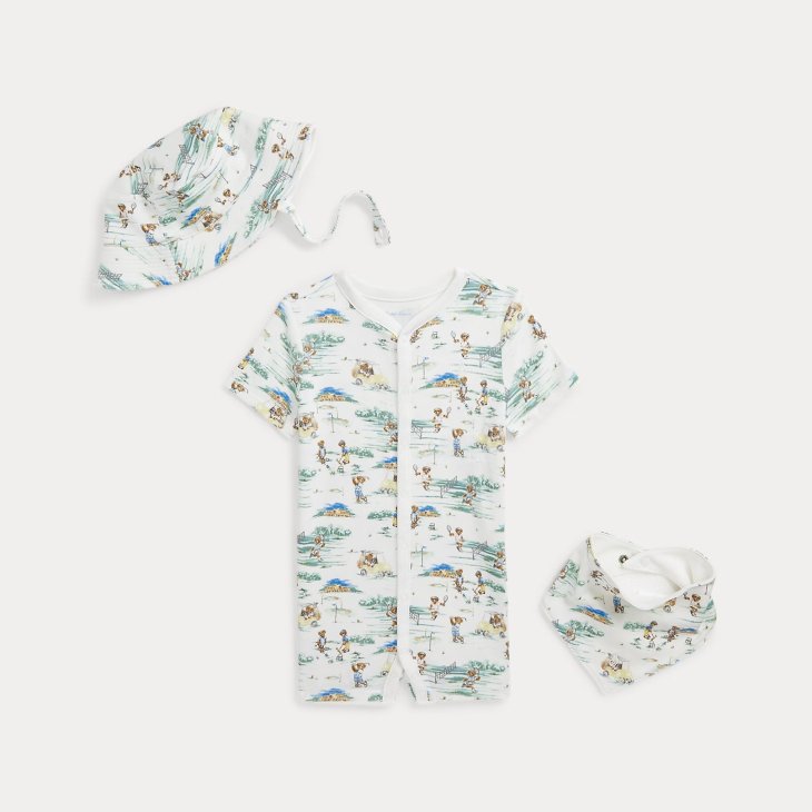 POLO RALPH LAUREN BABY POLO BEAR COTTON THREE-PIECE GIFT SET