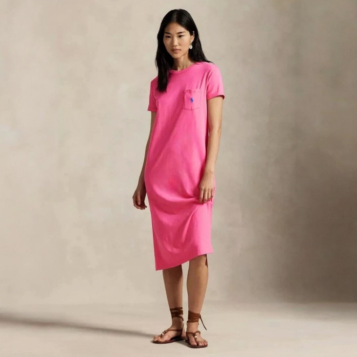 POLO RALPH LAUREN WOMEN COTTON CREWNECK POCKET TEE DRESS