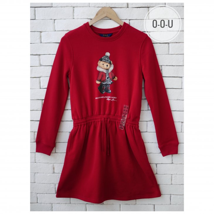 POLO RALPH LAUREN GIRLS POLO BEAR FLEECE DRESS