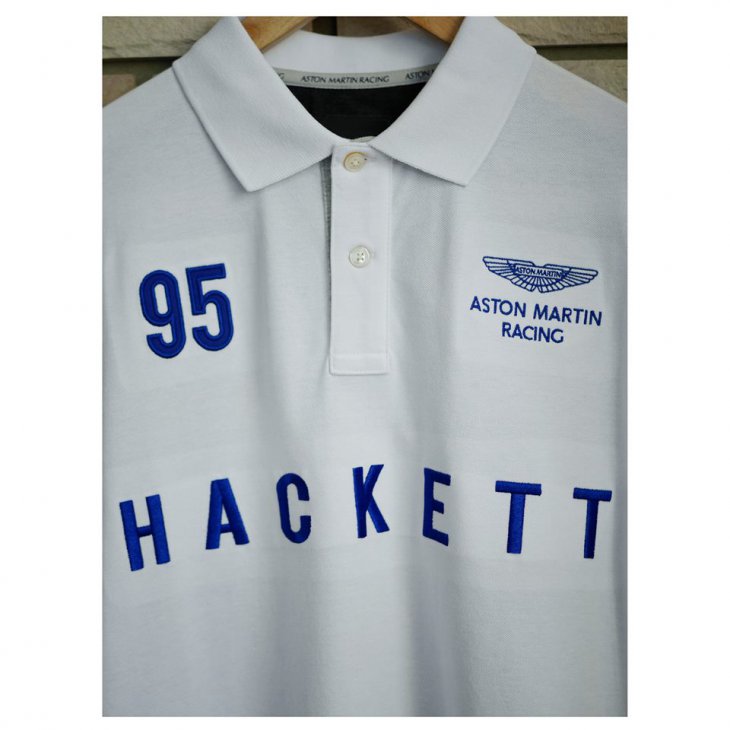 HACKETT ASTON MARTIN RACING Duo-tone cotton-blend short-sleeved polo shirt