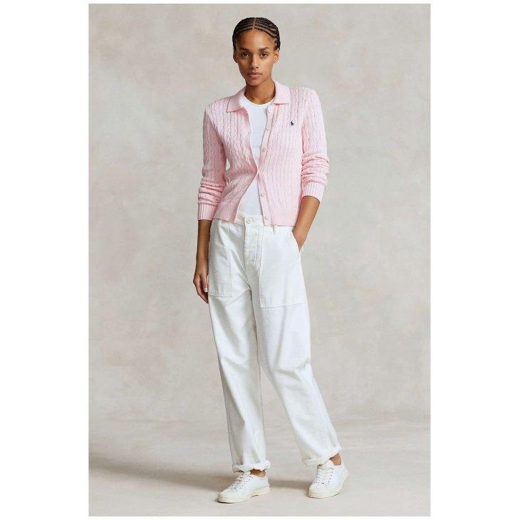 POLO RALPH LAUREN CABLE KNIT COTTON POLO CARDIGAN