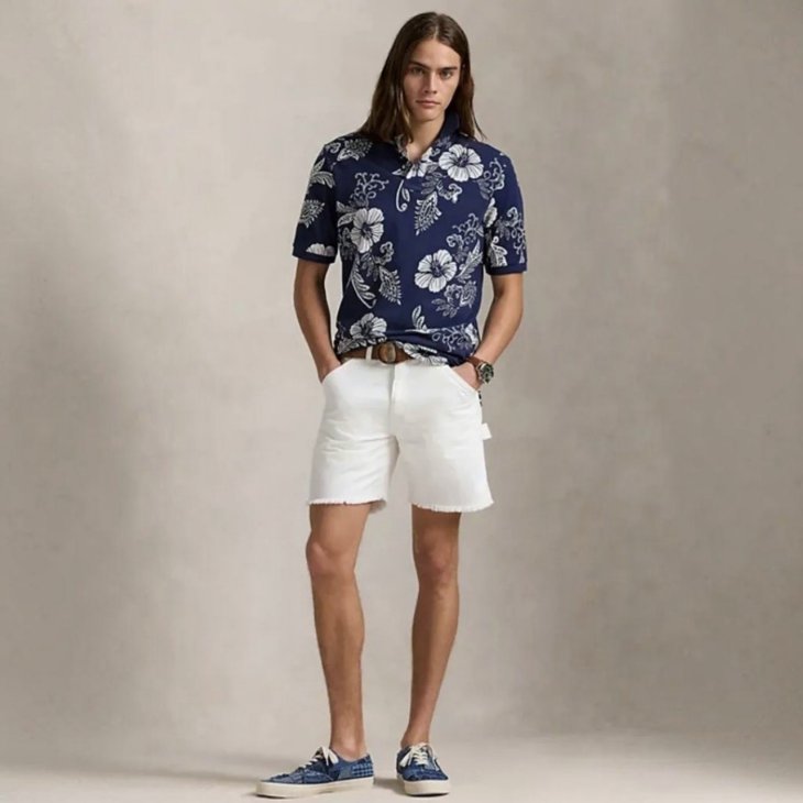 POLO RALPH LAUREN HIBISCUS-PRINT MESH POLO SHIRT
