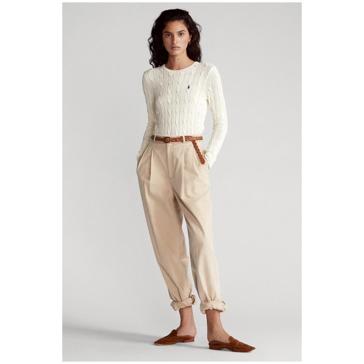 POLO RALPH LAUREN WOMEN CABLE-KNIT COTTON CREWNECK SWEATER