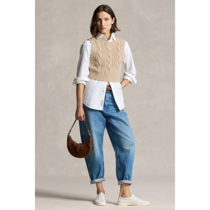 POLO RALPH LAUREN WOMEN CROPPED CABLE WOOL-CASHMERE SWEATER