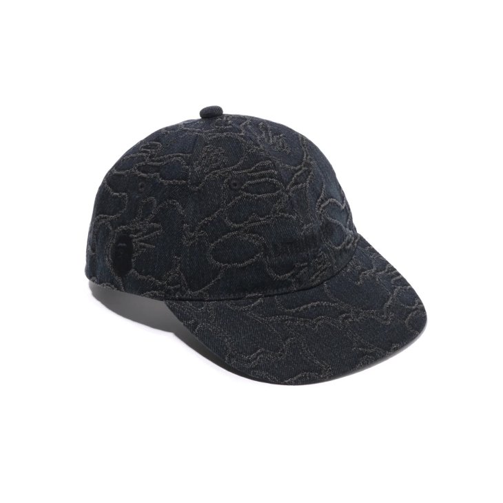 A BATHING APE LINE CAMO JACQUARD MULTI LOGO DENIM CAP
