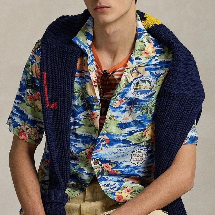 POLO RALPH LAUREN CLASSIC FIT BEACH-PRINT CAMP SHIRT