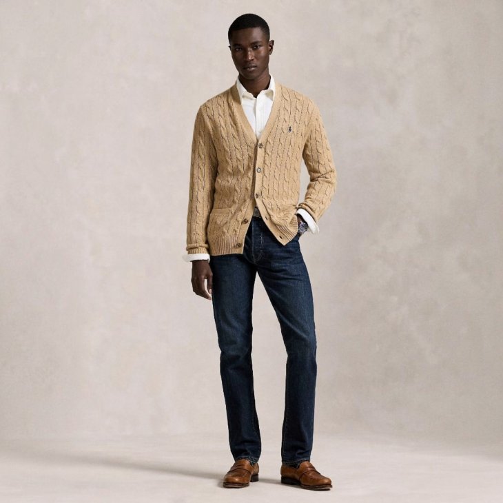 POLO RALPH LAUREN CABLE-KNIT WOOL-CASHMERE CARDIGAN