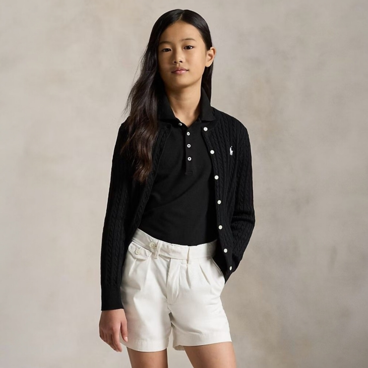 POLO RALPH LAUREN GIRLS MINI-CABLE COTTON CARDIGAN
