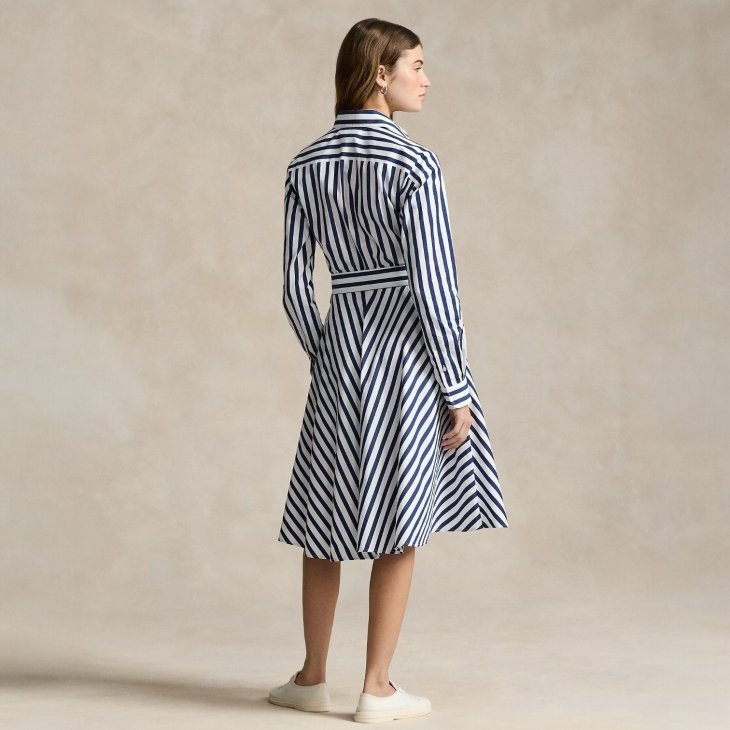 POLO RALPH LAUREN WOMEN BELTED WIDE-STRIPE COTTON SHIRTDRESS