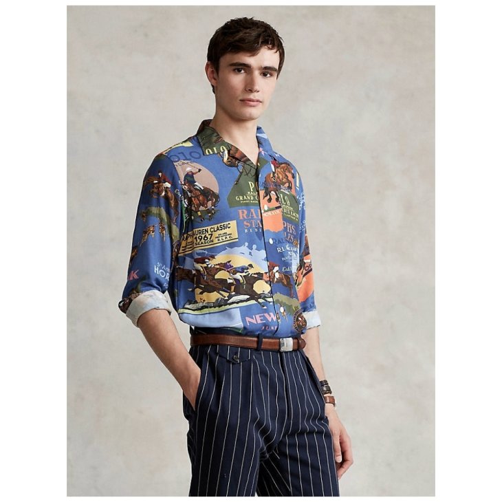 POLO RALPH LAUREN CLASSIC FIT EQUESTRIAN PRINT CAMP SHIRT