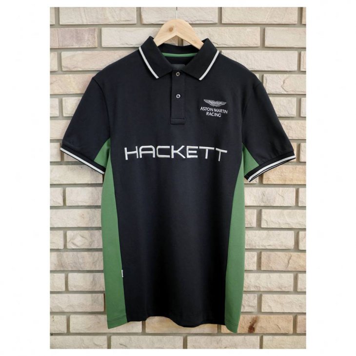 HACKETT ASTON MARTIN RACING Duo-tone cotton-blend short-sleeved polo shirt