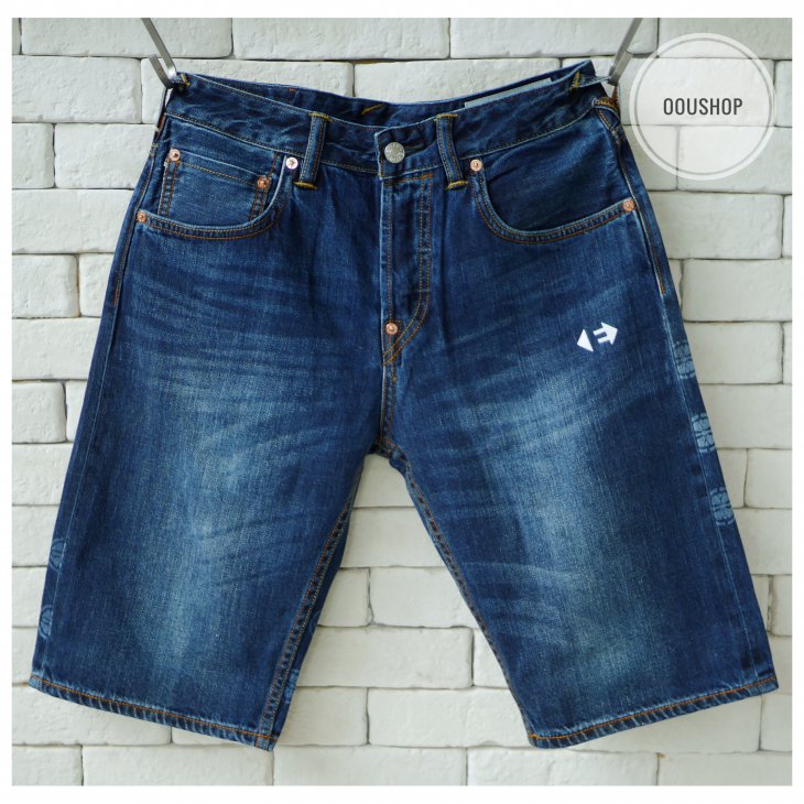 EVISU KAMON LASER-PRINTED DENIM SHORTS