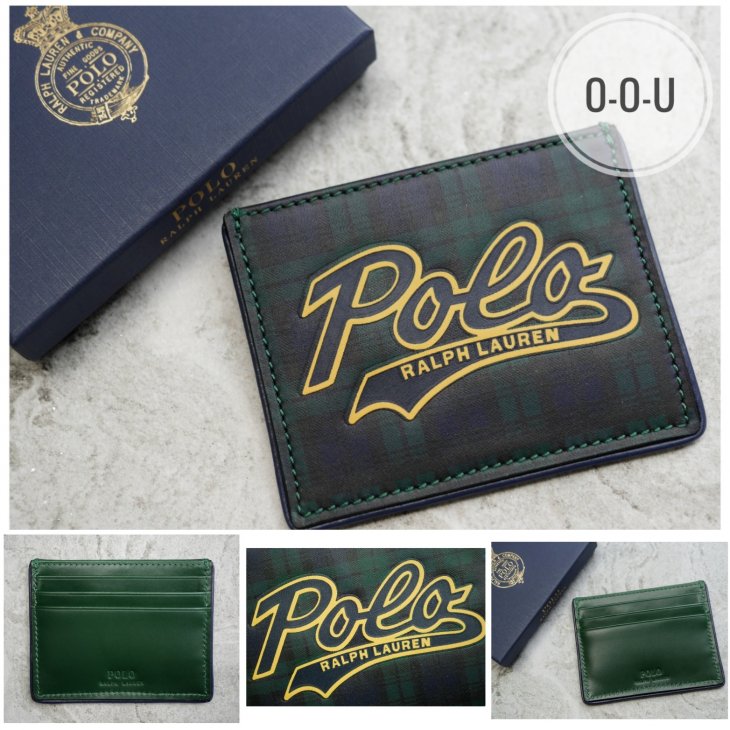 POLO RALPH LAUREN STRIPED LOGO LEATHER CARD CASE