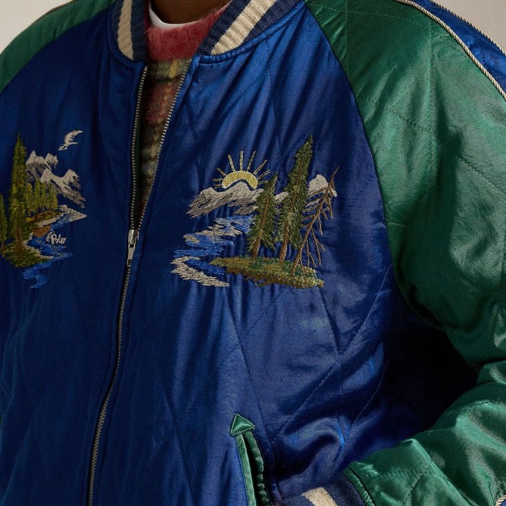 POLO RALPH LAUREN EMBROIDERED SATIN FLIGHT JACKET