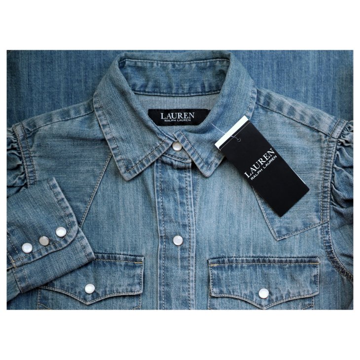 RALPH LAUREN DENIM PUFF SLEEVE WESTERN SHIRT