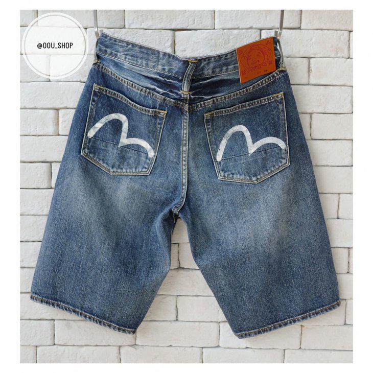 EVISU DENIM SHORTS WITH SEAGULL AND LOGO PRINT