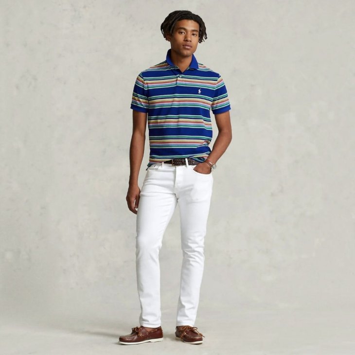 POLO RALPH LAUREN CUSTOM SLIM FIT STRIPED MESH POLO SHIRT