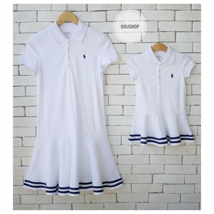 POLO RALPH LAUREN KIDS STRIPED STRETCH MESH POLO DRESS