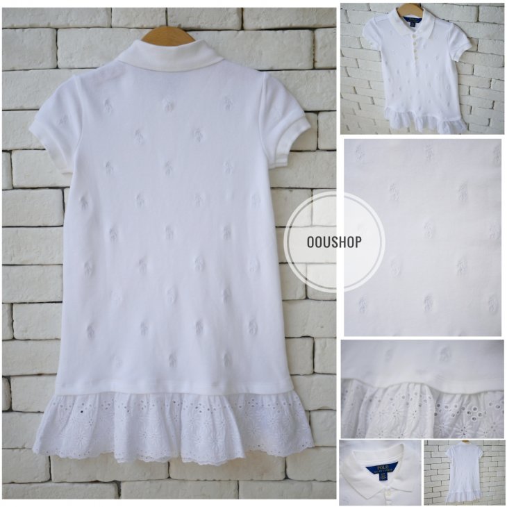 POLO RALPH LAUREN ALLOVER PONY KIDS EYELET STRETCH MESH POLO DRESS