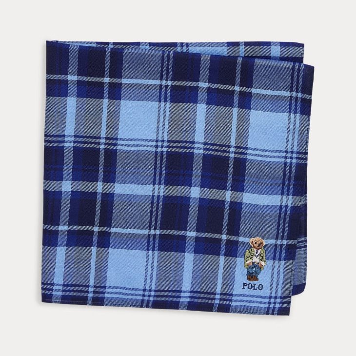 POLO RALPH LAUREN POLO BEAR PLAID COTTON HANDKERCHIEF