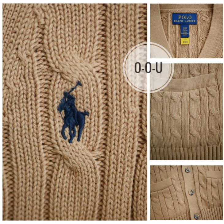 POLO RALPH LAUREN KIDS CABLE-KNIT COTTON V-NECK CARDIGAN