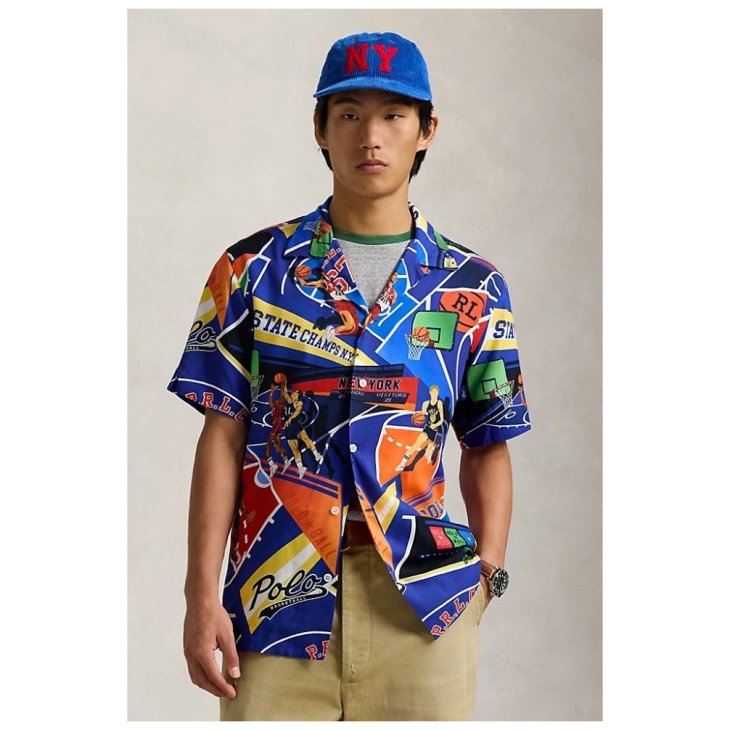 POLO RALPH LAUREN CLASSIC FIT BASKETBALL PRINT CAMP SHIRT