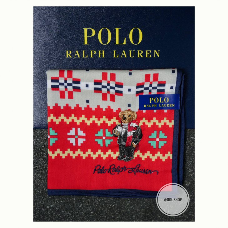 POLO RALPH LAUREN SCARF HANDKERCHIEF POCKET SQUARE POLO BEAR XMAS
