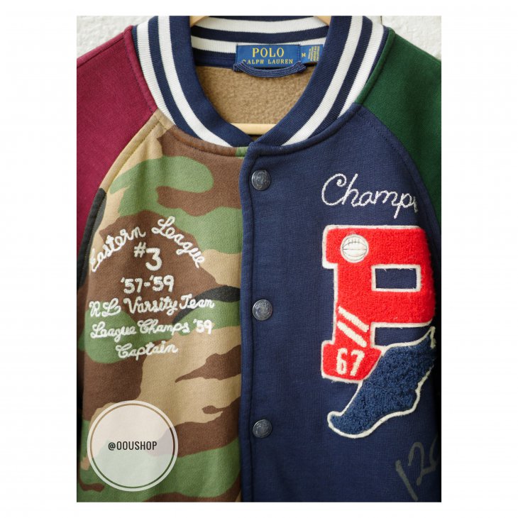 POLO RALPH LAUREN TIGERS MILITARY CAMO PATCHWORK LETTERMAN BASEBALL JACKET