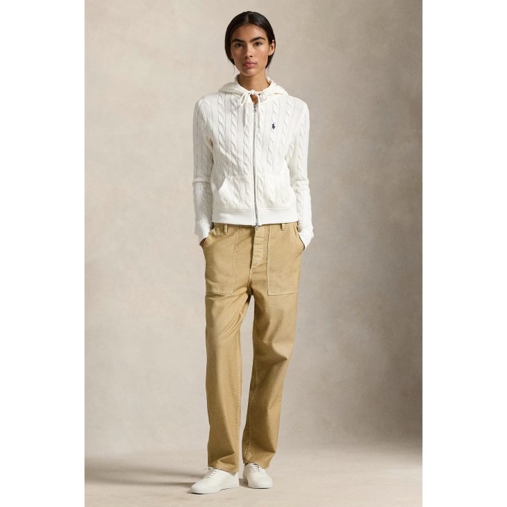 POLO RALPH LAUREN WOMEN CABLE-KNIT COTTON FULL ZIP HOODIE