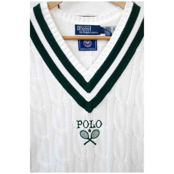 POLO RALPH LAUREN WIMBLEDON CABLE KNIT COTTON JUMPER