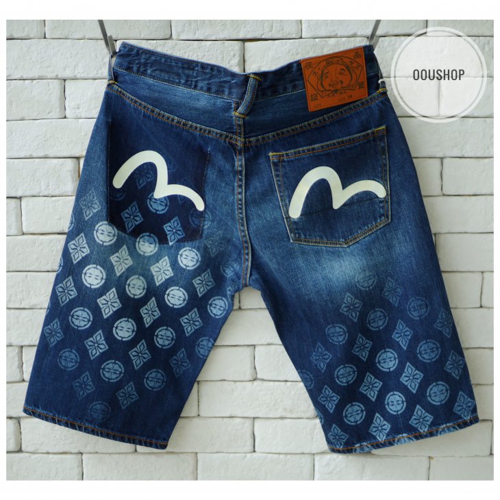 EVISU KAMON LASER-PRINTED DENIM SHORTS
