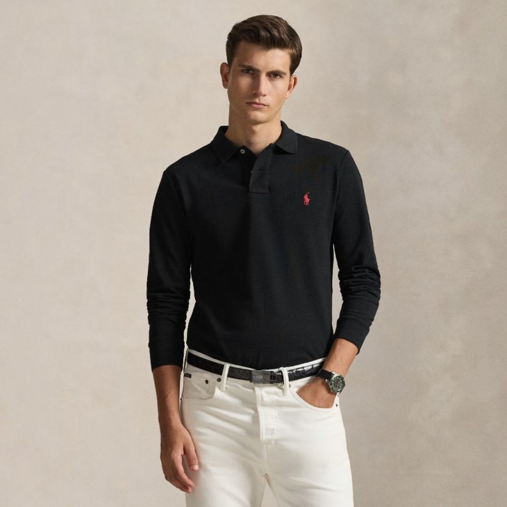 POLO RALPH LAUREN MESH LONG-SLEEVE POLO SHIRT