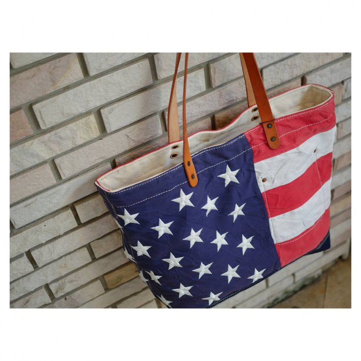 USA FLAG COTTON CANVAS TOTE BAG