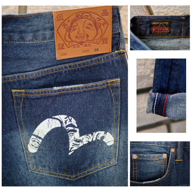 EVISU DENIM SHORTS WITH ALLOVER DARUMA-PRINTED SEAGULL