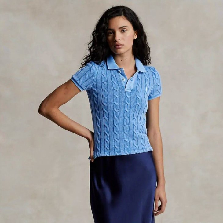 POLO RALPH LAUREN WOMEN CABLE-KNIT POLO SHIRT
