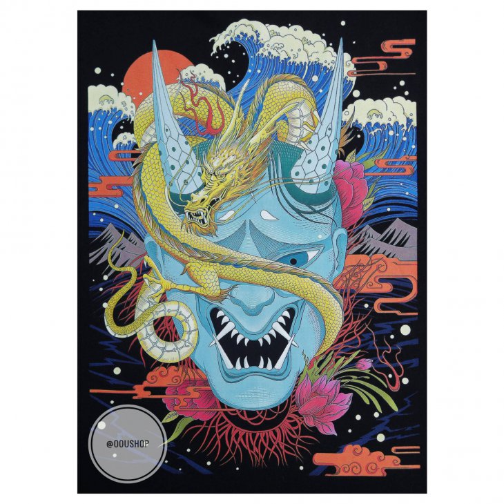 EVISU HANNYA AND DRAGON PRINT T-SHIRT