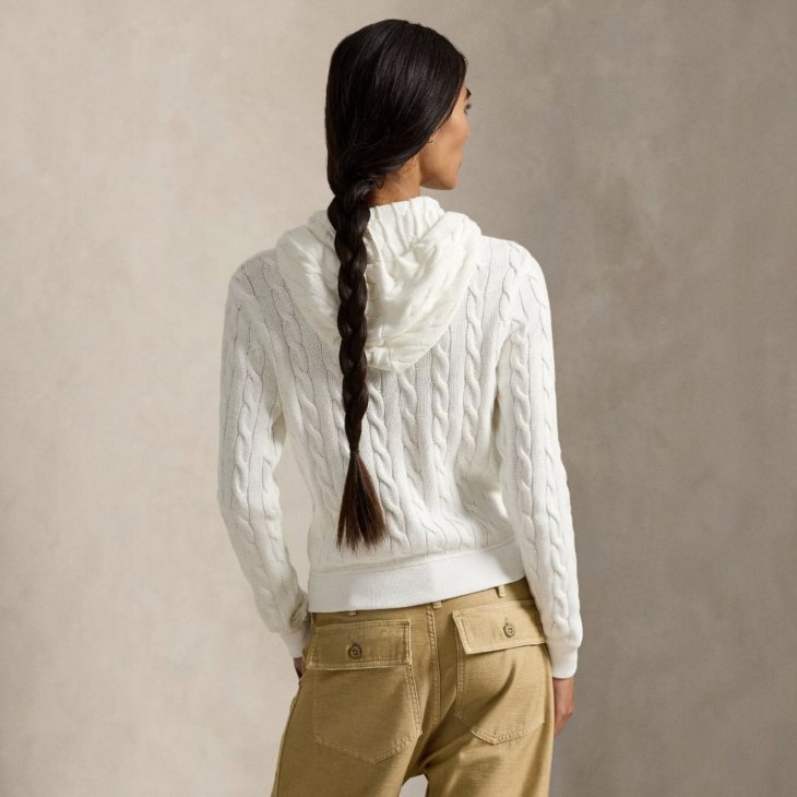 POLO RALPH LAUREN WOMEN CABLE-KNIT COTTON FULL ZIP HOODIE