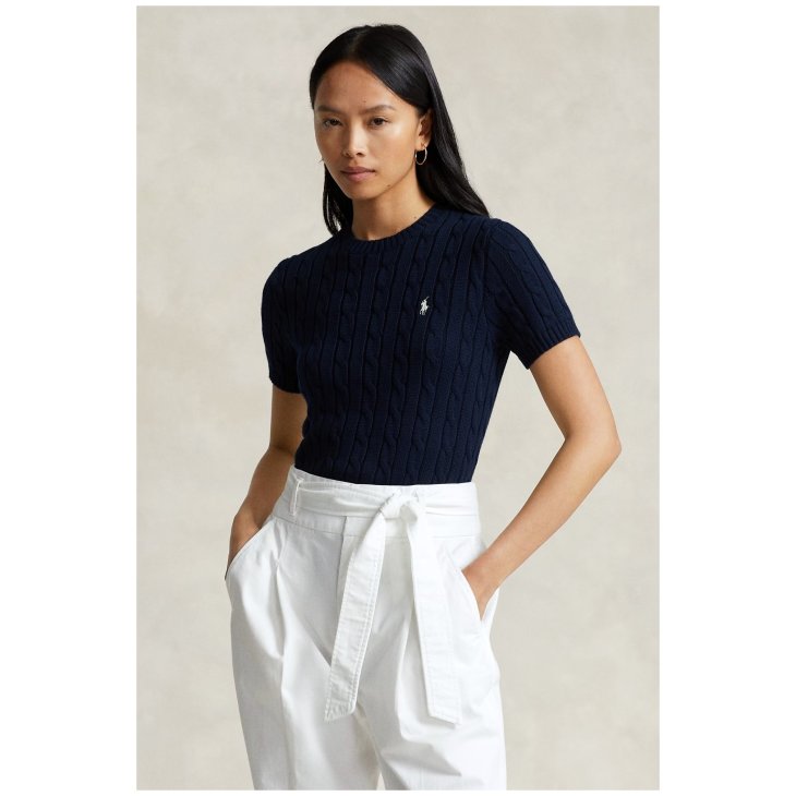 POLO RALPH LAUREN WOMEN COTTON CABLE SHORT SLEEVE JUMPER