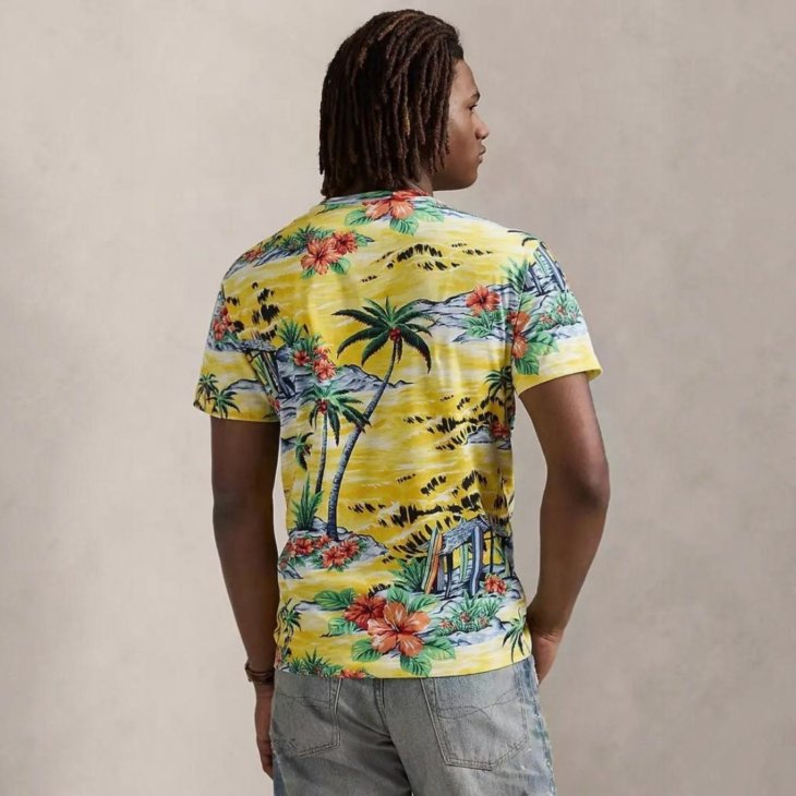 POLO RALPH LAUREN CUSTOM SLIM FIT BEACH-PRINT JERSEY T-SHIRT