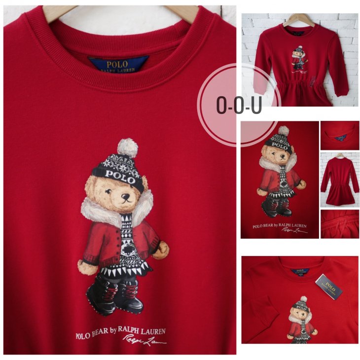 POLO RALPH LAUREN GIRLS POLO BEAR FLEECE DRESS