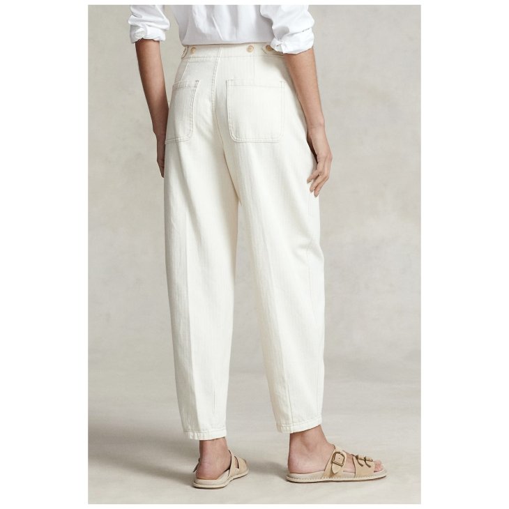 POLO RALPH LAUREN PLEATED COTTON HERRINGBONE PANT