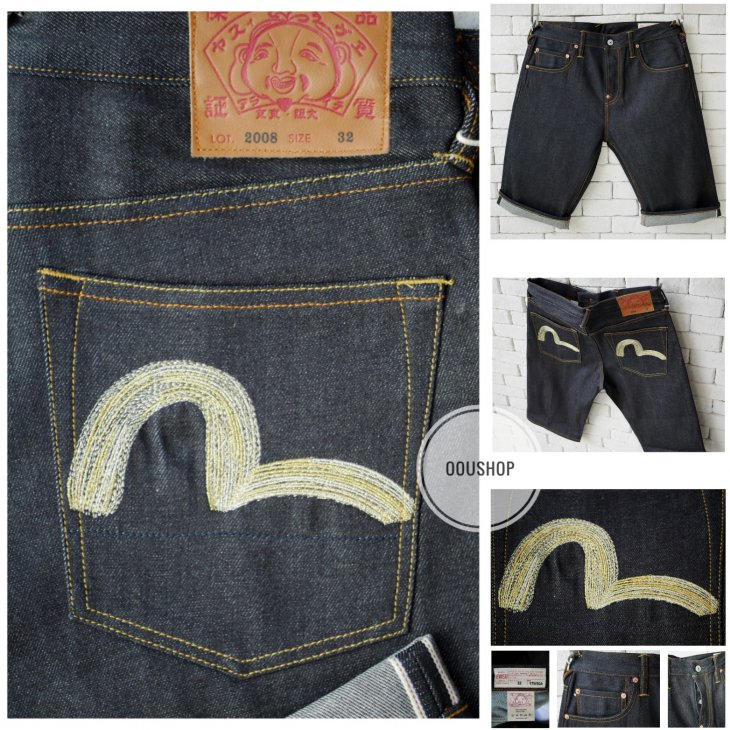 EVISU GOLD SEAGULL EMBROIDERED DENIM SHORTS