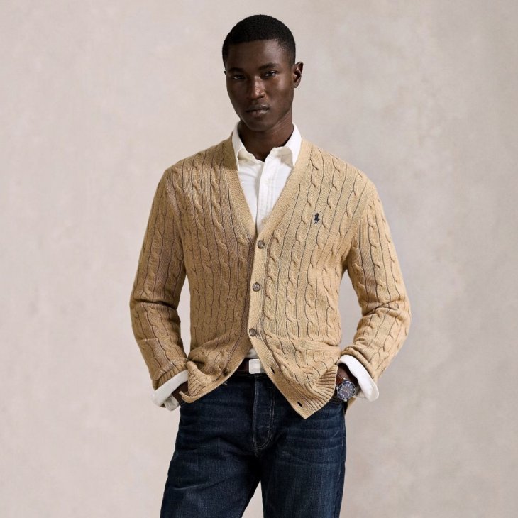 POLO RALPH LAUREN CABLE-KNIT WOOL-CASHMERE CARDIGAN